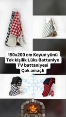 LÜKS EKOSE TEK KİŞİLİK KOYUN YÜNÜ BATTANİYE (KIRMIZI-SİYAH)